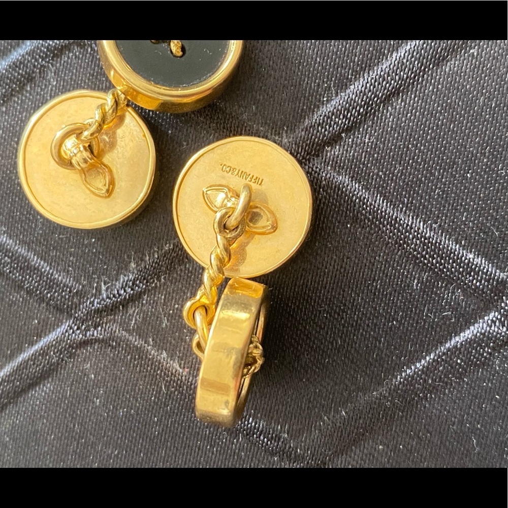 18k Yellow Gold Tiffany & Co.Onyx Button Cufflinks - Picture 4 of 5